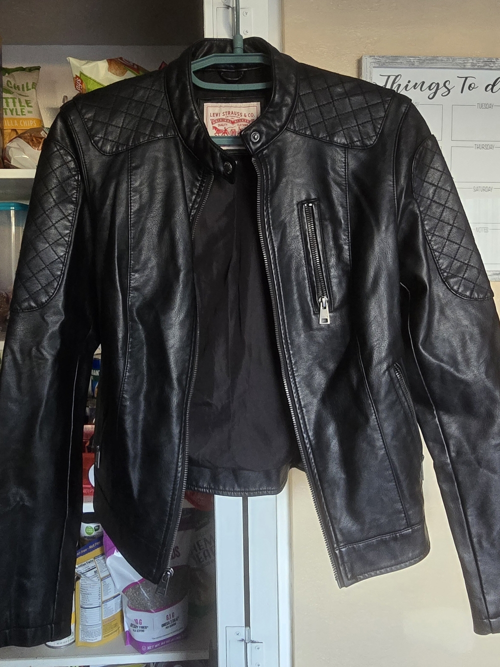 Levi's Black Quilted-Shoulder Leather Moto Jacket